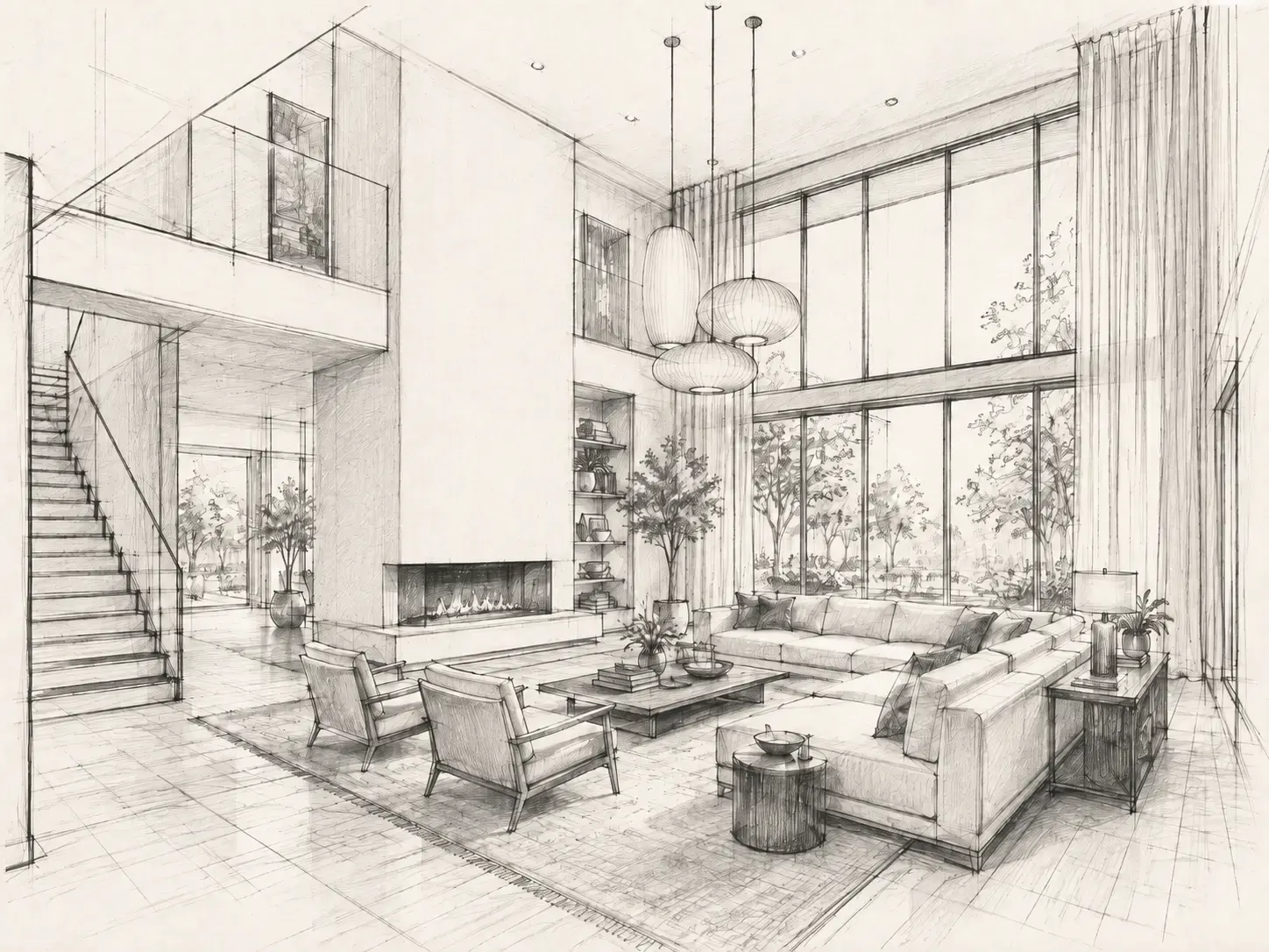 Interior Sketch → Living Room Render