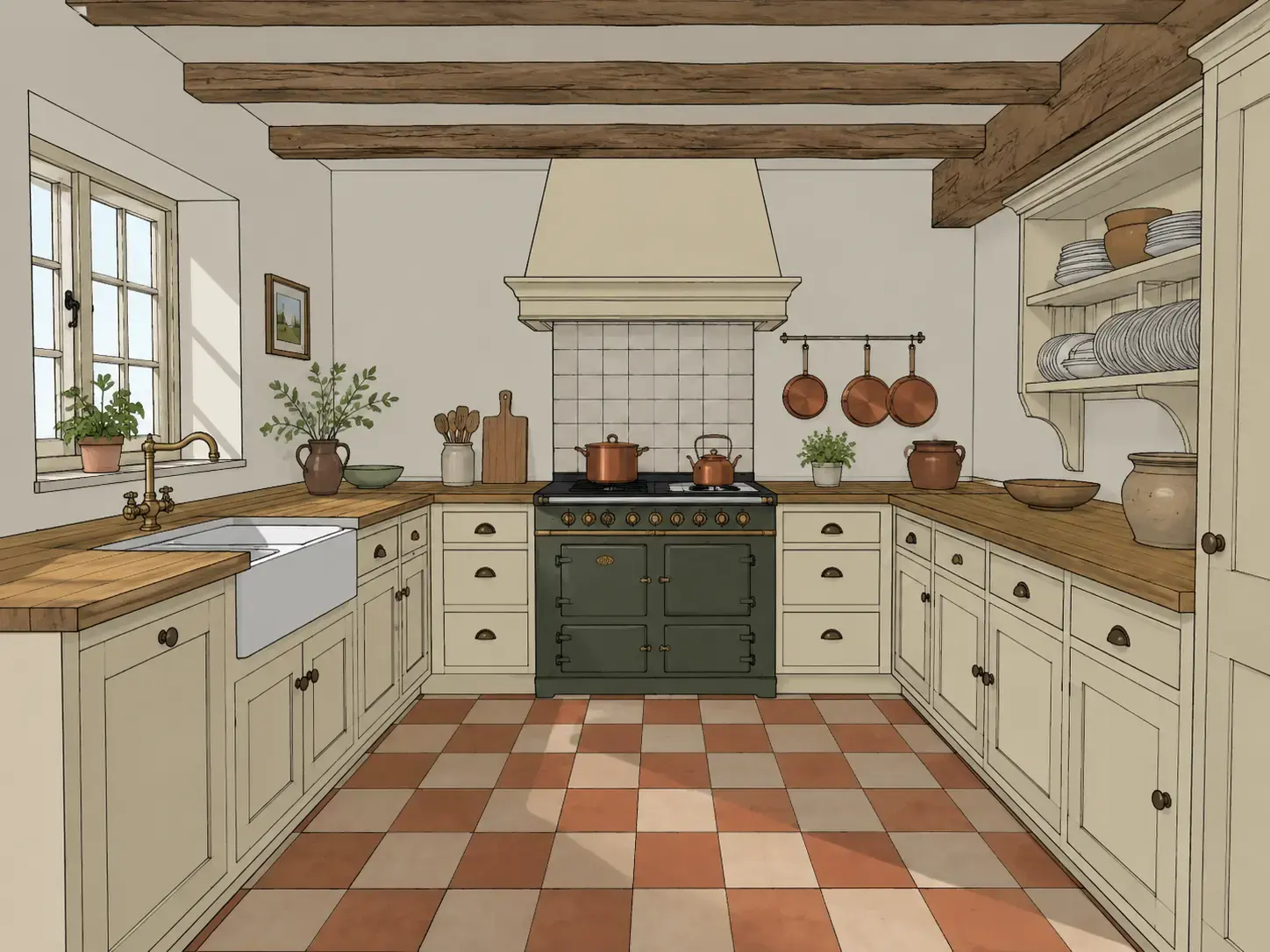 Concept Sketch → Farmhouse Kitchen