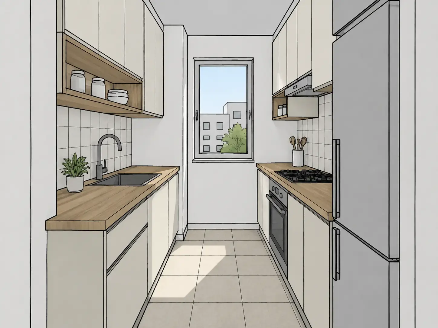Compact Kitchen → Realistic Render