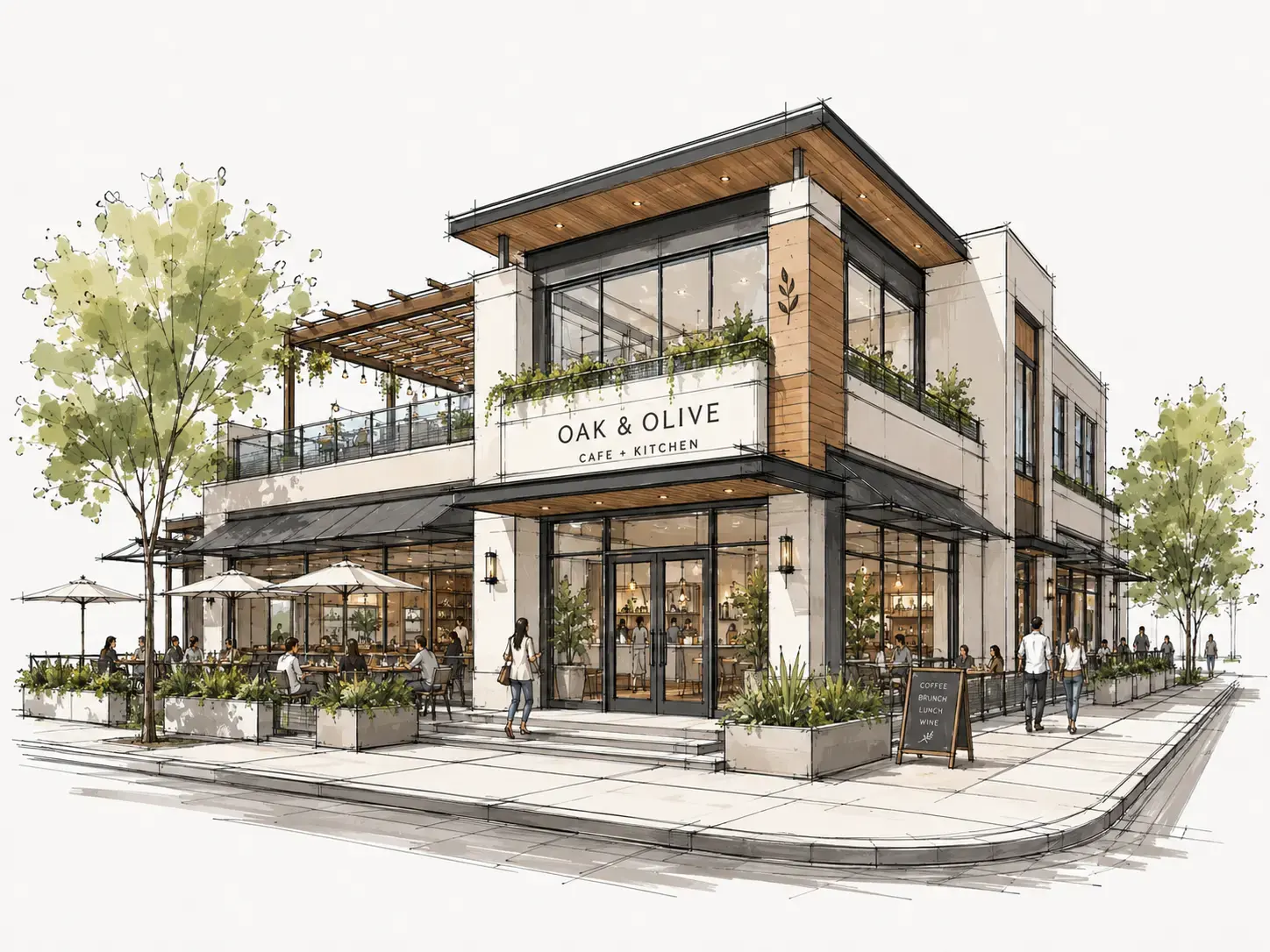 Concept Sketch → Café Exterior