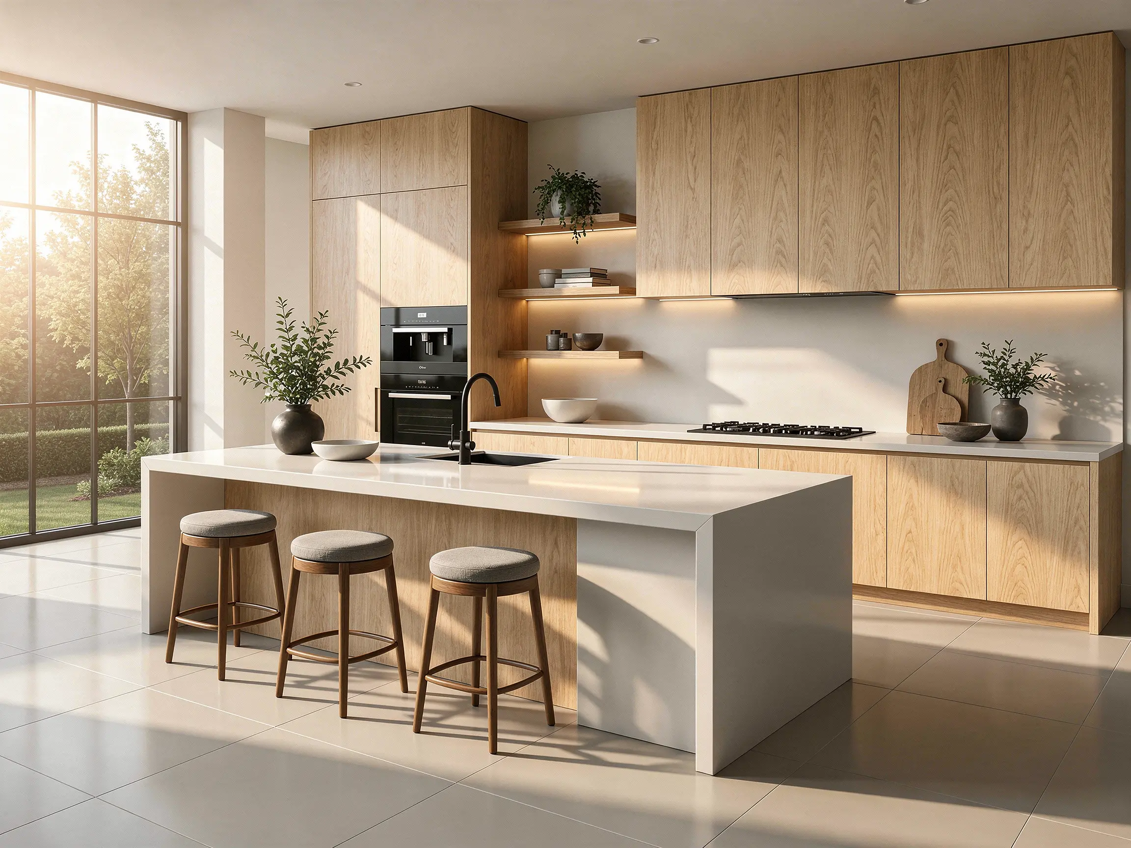 3D kitchen model transformed into a photorealistic modern kitchen render with AI