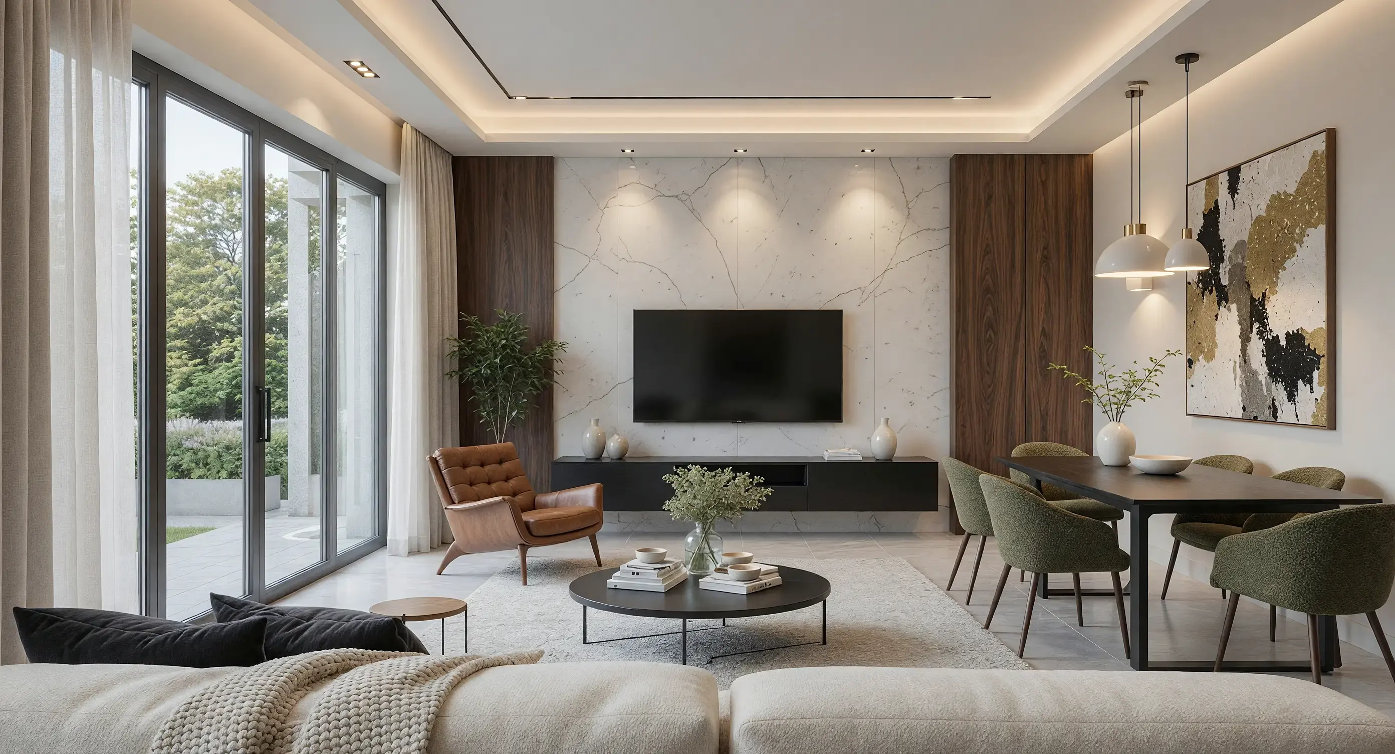 Living room render with the version history rail
