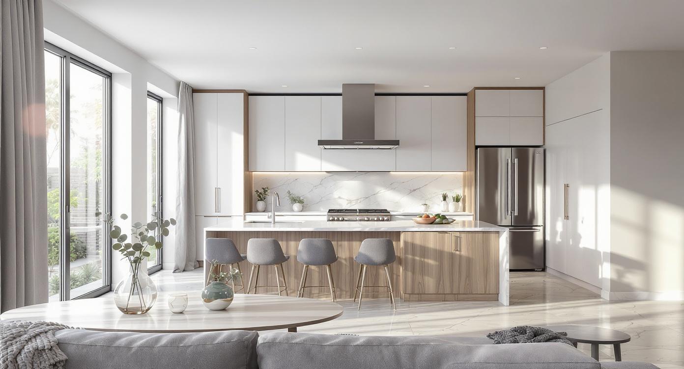 Photorealistic residential kitchen render created from a Chief Architect model using Vibe3D AI