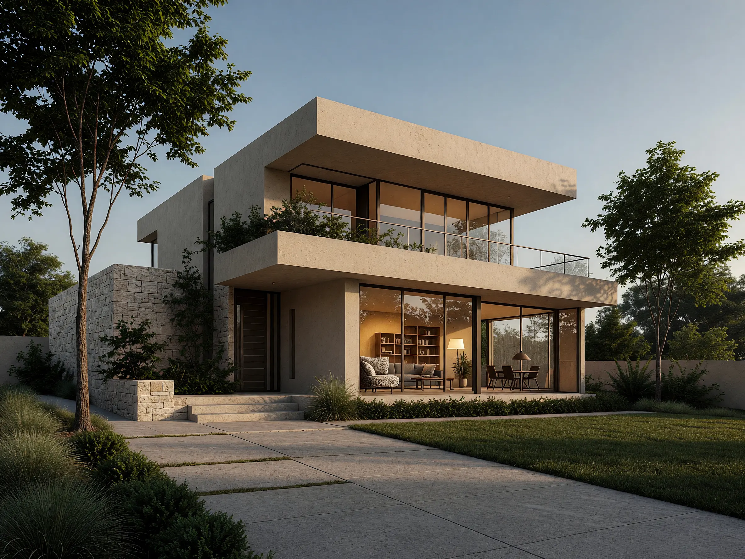 Architectural hand sketch turned into a photorealistic modern house exterior with AI