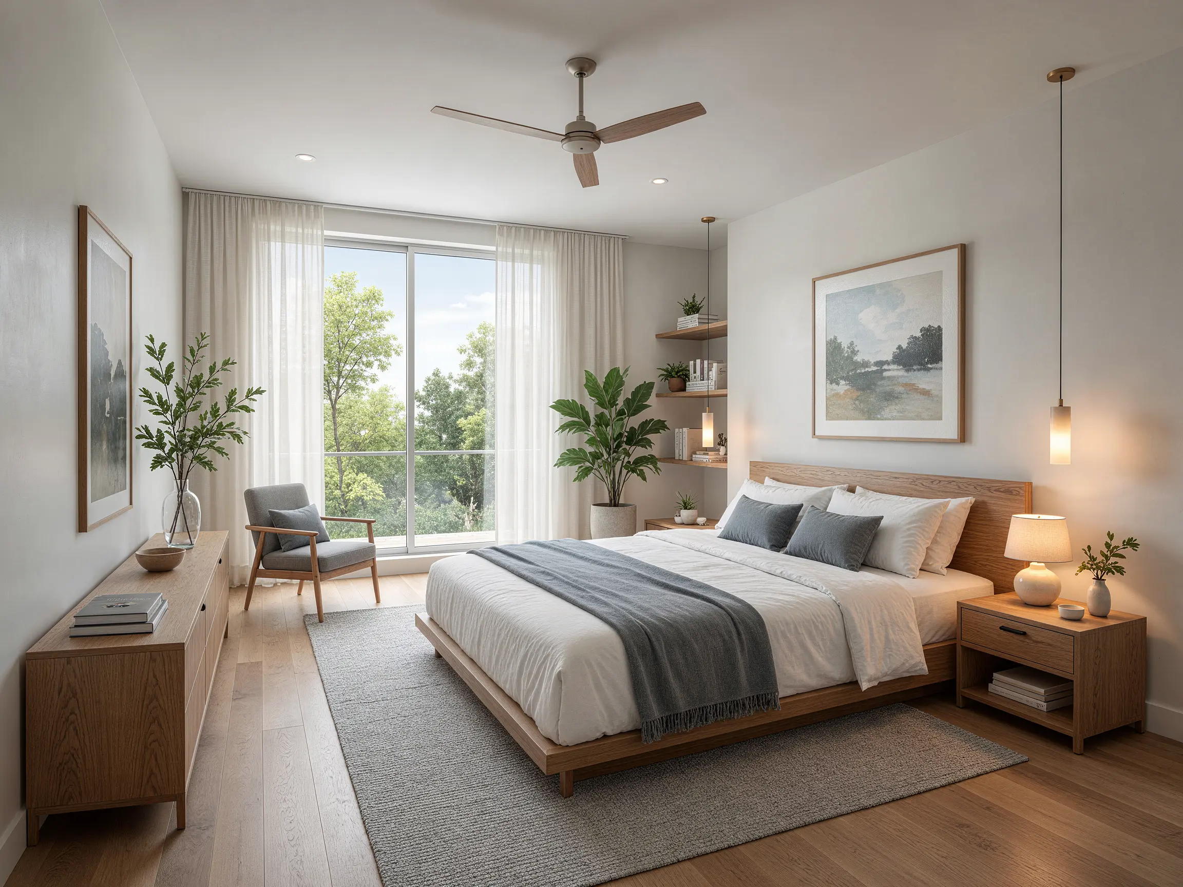Watercolor bedroom sketch converted into a realistic interior render while preserving the original design direction
