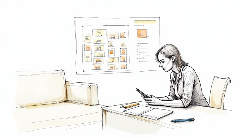 A modern living room designed with AI assistance, showcasing sleek furniture and natural lighting