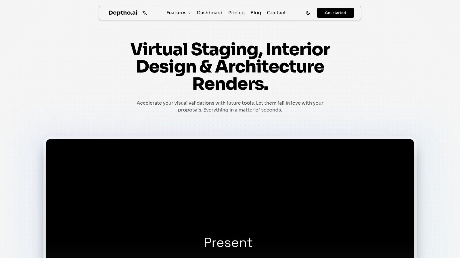 Deptho.ai (Virtual Staging) showing a website header