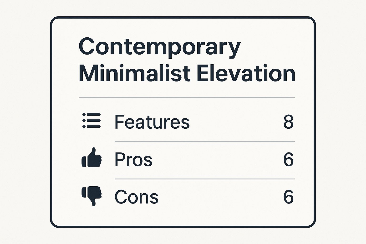 Infographic showing key data about Contemporary Minimalist Elevation