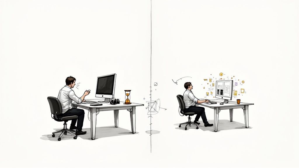 A modern, sunlit architectural interior with minimalist furniture, showcasing the quality of AI rendering.