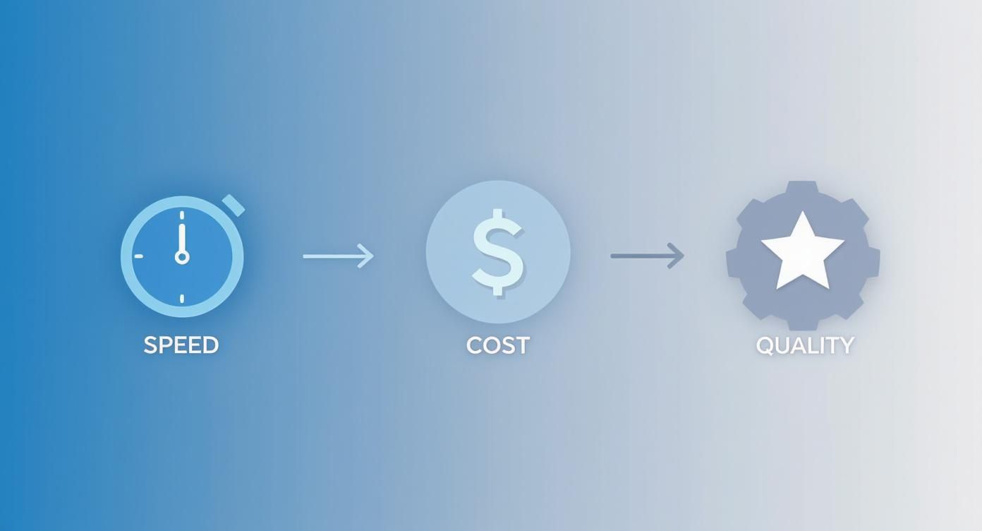 Infographic showing the impact of render AI on speed, cost, and quality in creative workflows.
