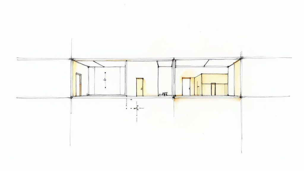 A 3D model in Revit showing various smart components like furniture and windows placed within a building layout.