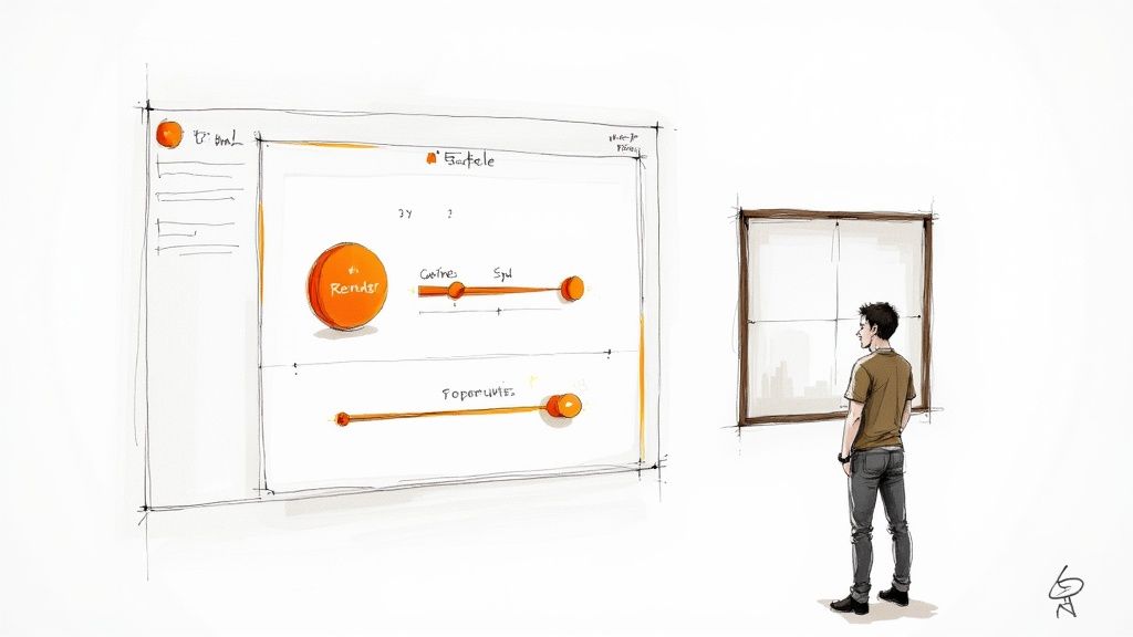 Vibe3D interface showcasing photorealistic output within SketchUp