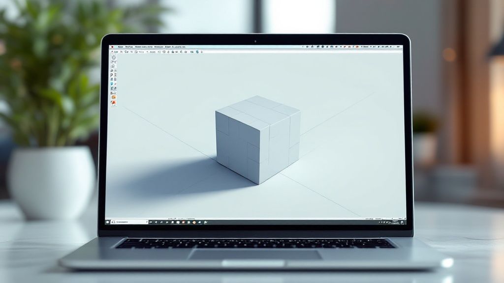 A 3D model of a modern interior being designed in SketchUp