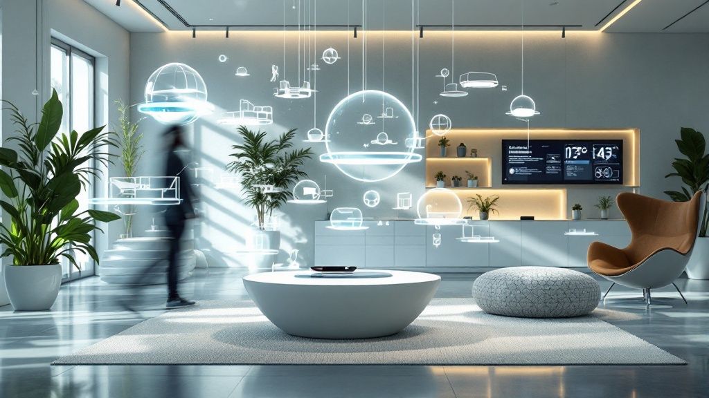 An AI-generated interior design concept showing multiple style variations side-by-side.